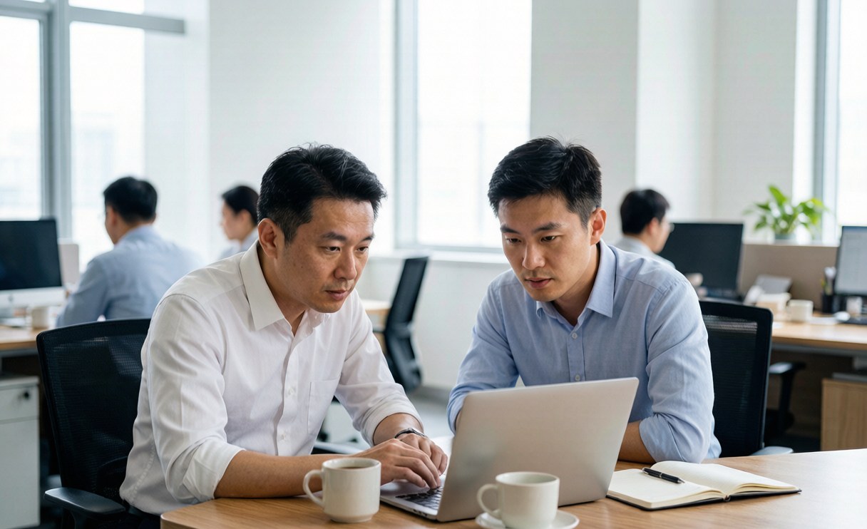 FDE前线部署专家与企业团队现场沟通，共同查看增长数据